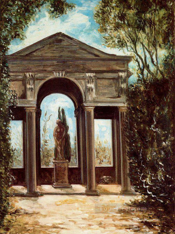 villa medici pavilion with statue Giorgio de Chirico Metaphysical surrealism Oil Paintings